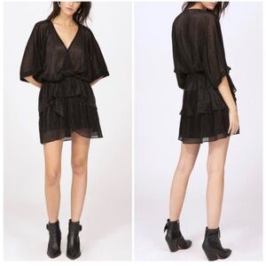 IRO Metallic Tiered Ruffle V-Neck Dress in Black